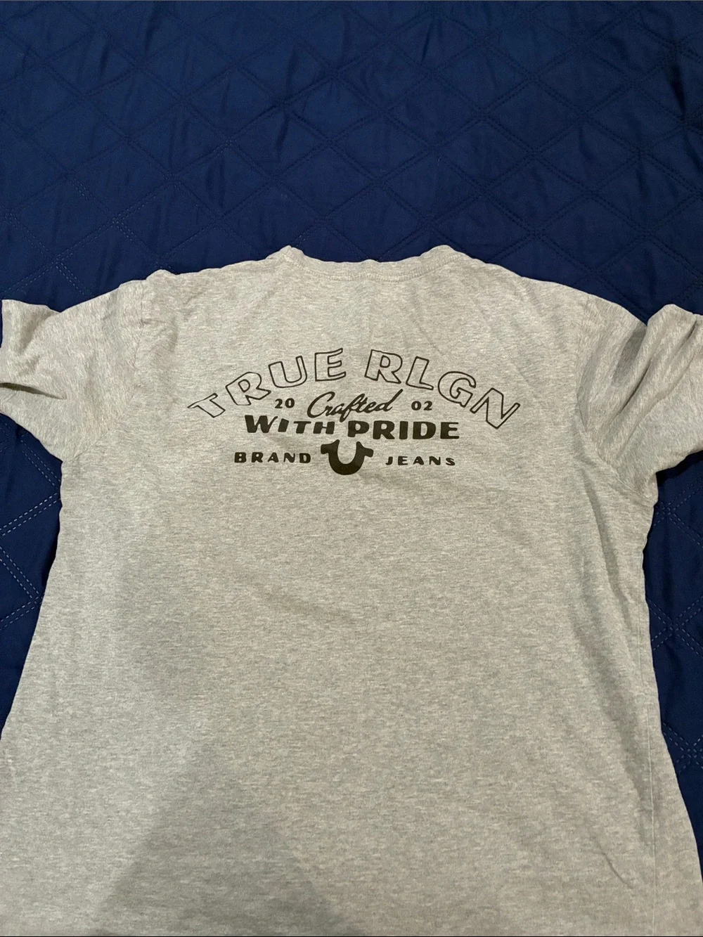 True Religion Men's Light Gray Crewneck T-Shirt with Black Logo